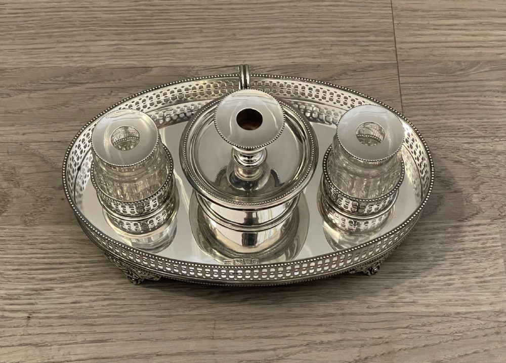 George III Style Silver Inkwell and Ink stand, Chester 1906 View III