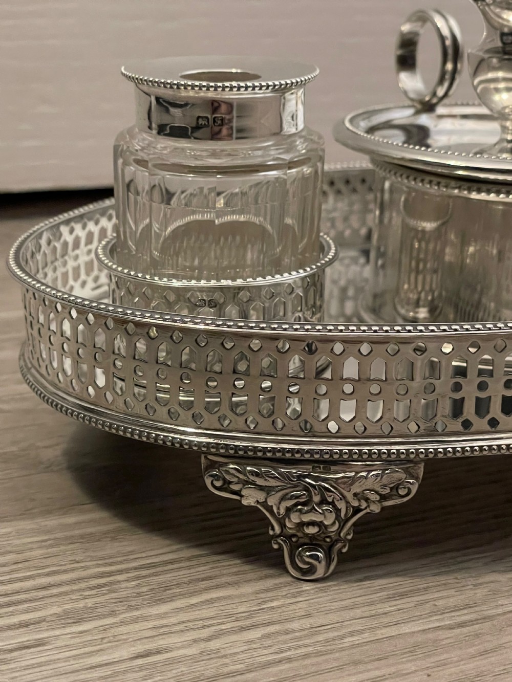 George III Style Silver Inkwell and Ink stand, Chester 1906 View IV