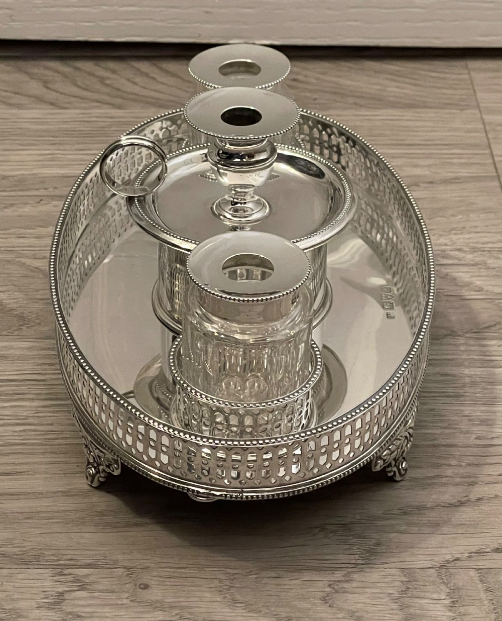 George III Style Silver Inkwell and Ink stand, Chester 1906 View VI