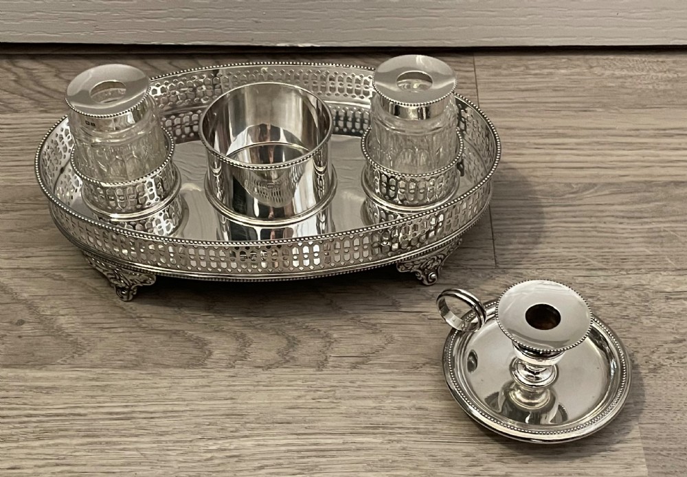 George III Style Silver Inkwell and Ink stand, Chester 1906 View VIII