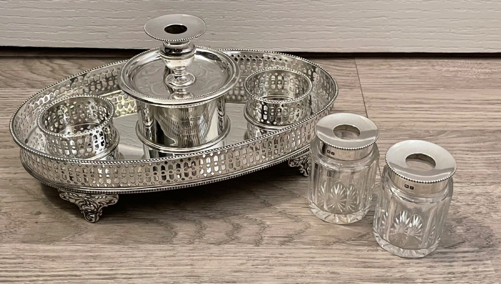 George III Style Silver Inkwell and Ink stand, Chester 1906 View X