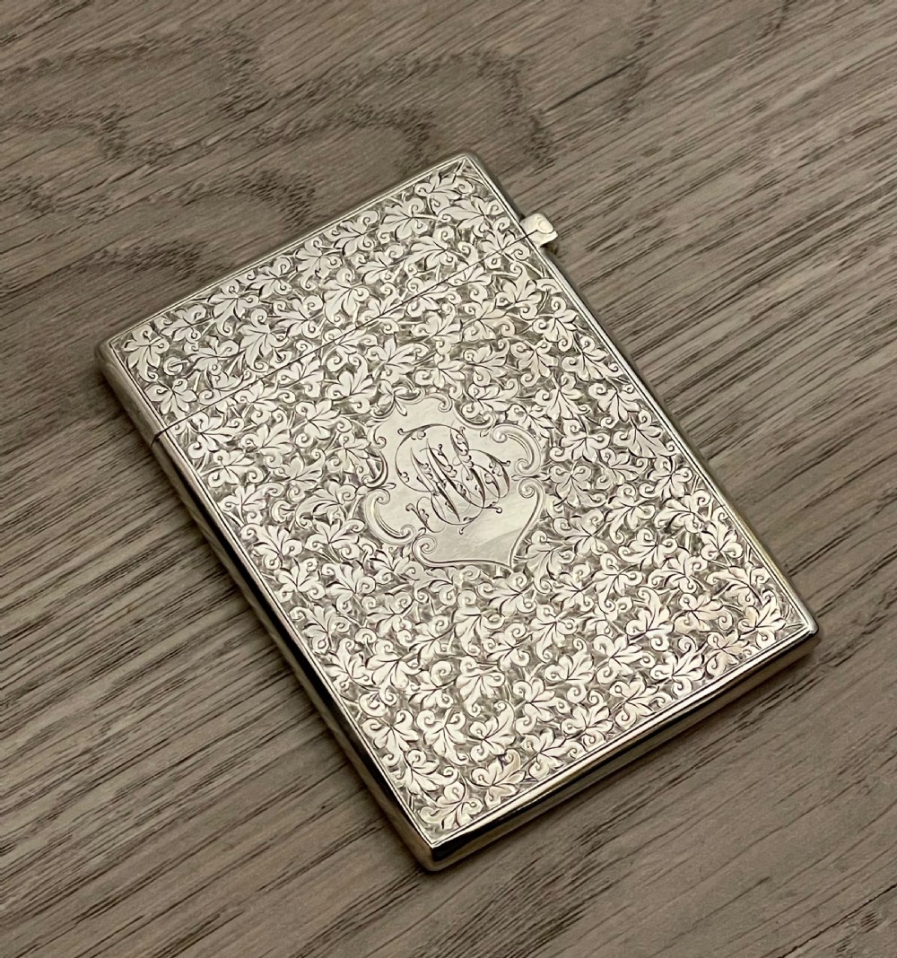 Good Victorian Solid Silver Card Case by Colen Hewer Cheshire, Hallmarked Birmingham 1894  View III