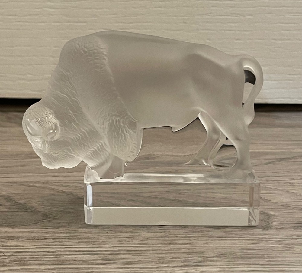 Rene Lalique Glass Bison Paperweight