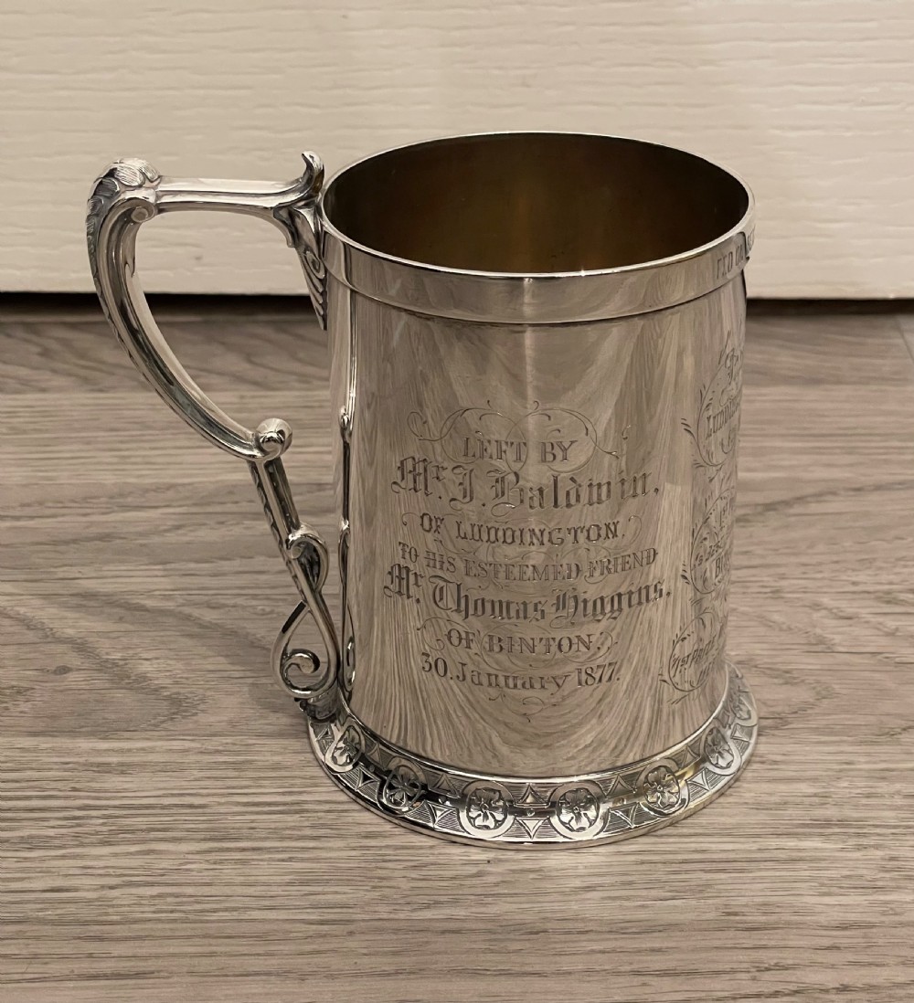 Victorian Solid Silver Pint Tankard, George Unite, 1865