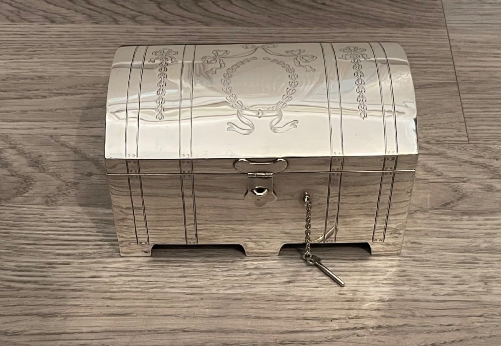 Rare Large Edwardian Solid Silver Jewellery Box, Chester 1910