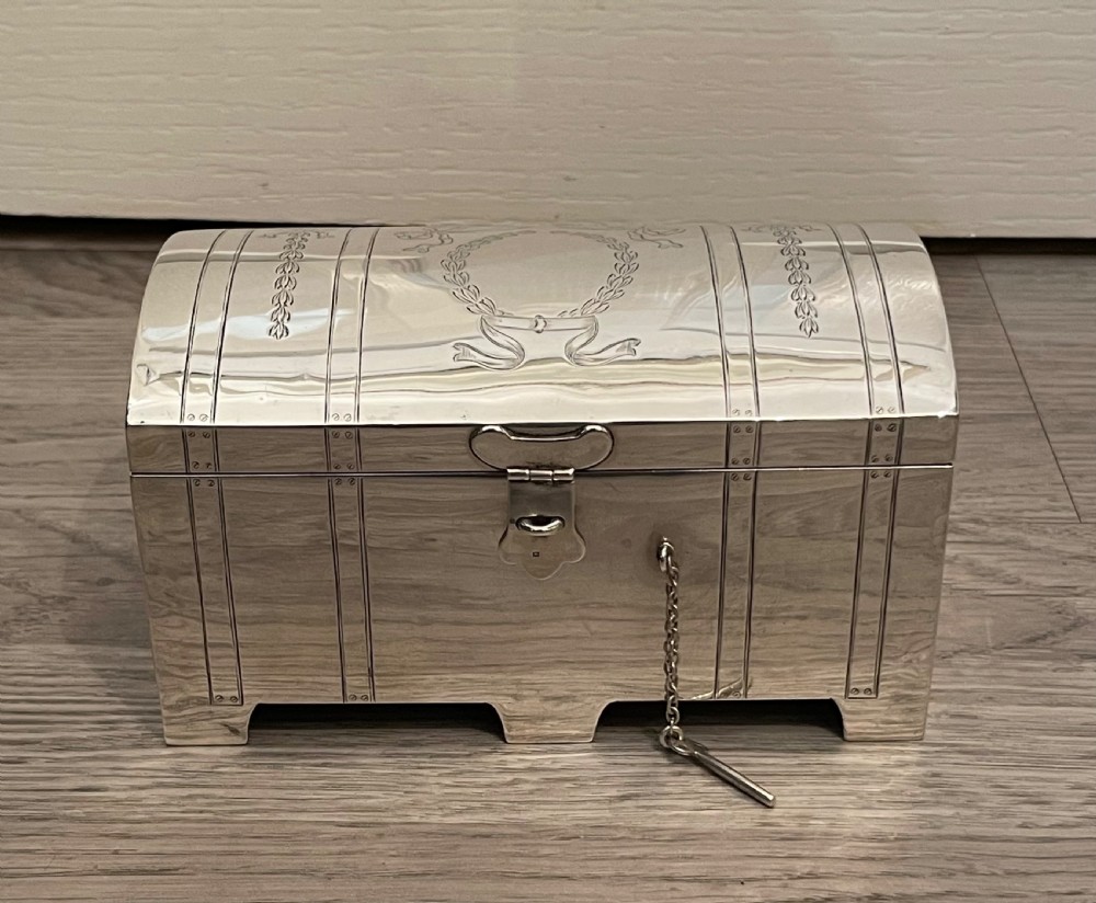 Rare Large Edwardian Solid Silver Jewellery Box, Chester 1910 View II