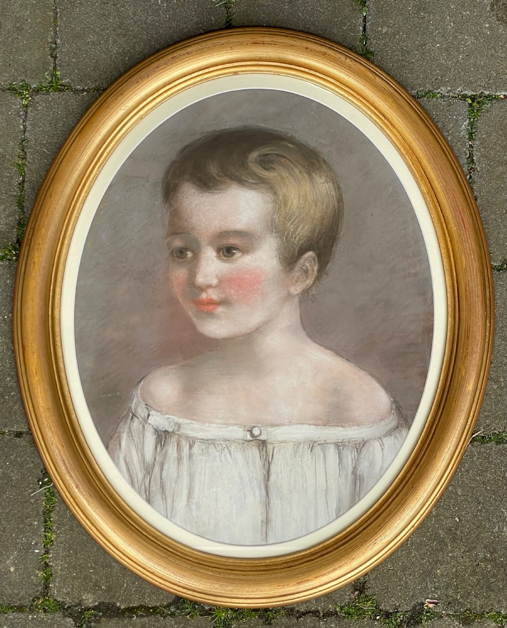 19th Century Pastel Painting Portrait of a Young Girl