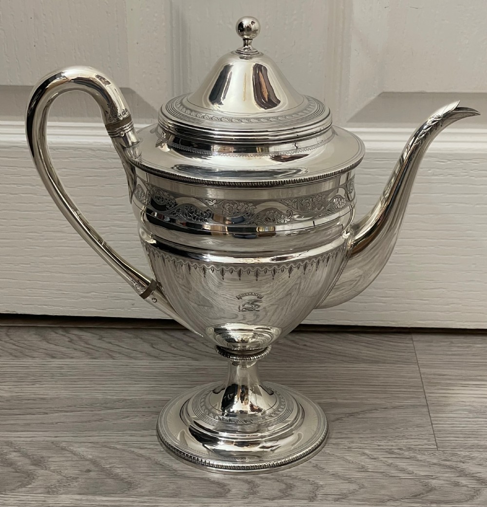 Rare George III Four Piece Solid Silver Tea Set & Coffee Pot By Bateman View IV