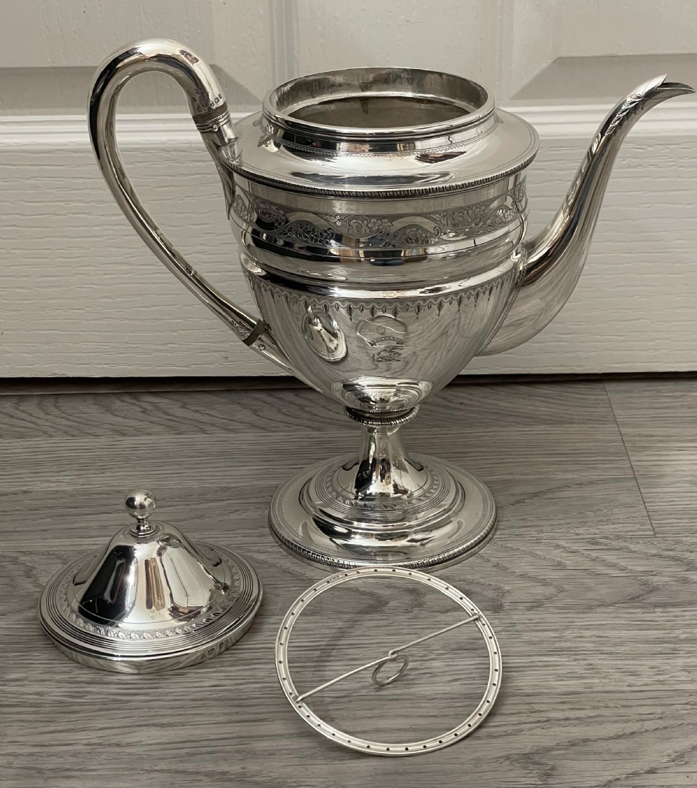 Rare George III Four Piece Solid Silver Tea Set & Coffee Pot By Bateman View IX