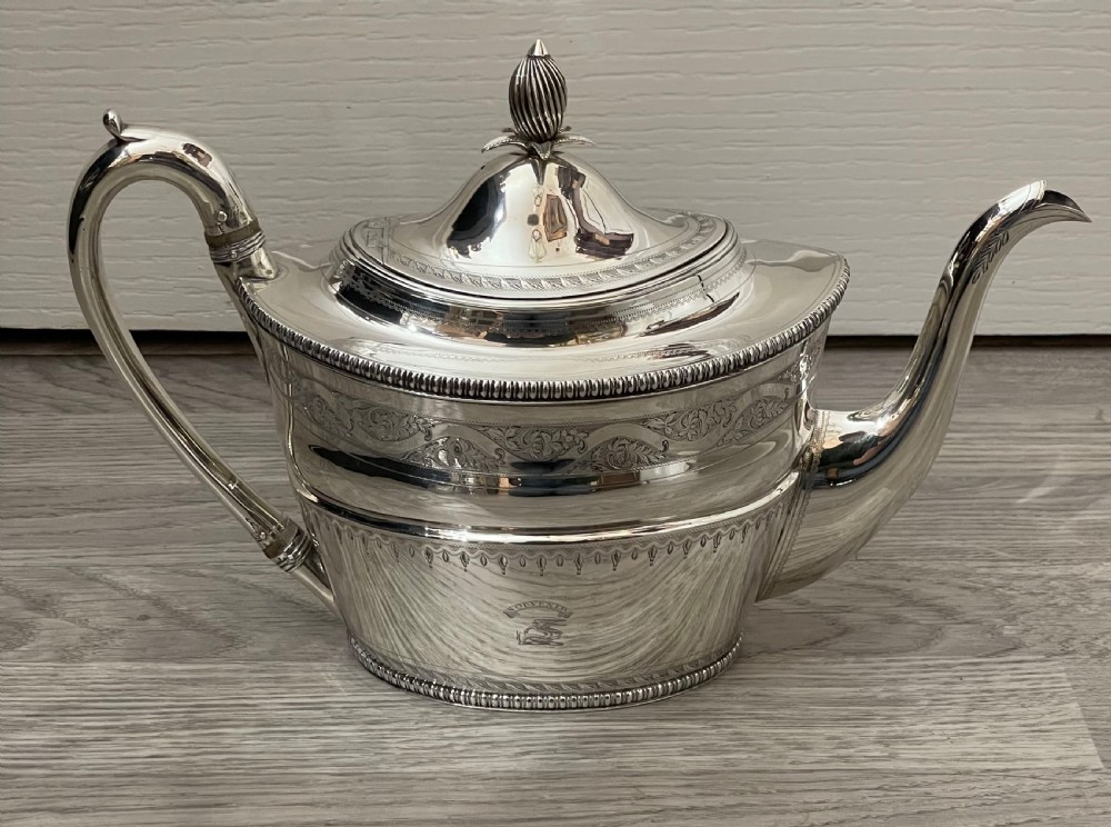 Rare George III Four Piece Solid Silver Tea Set & Coffee Pot By Bateman View XV