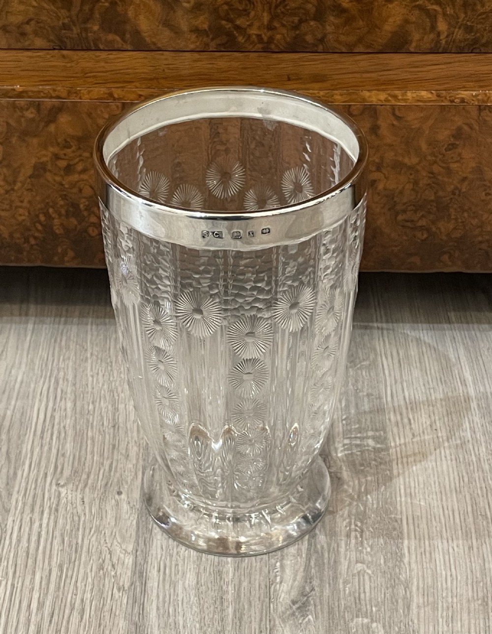 Large Victorian Silver Mounted Cut Glass Flower Vase, 1897