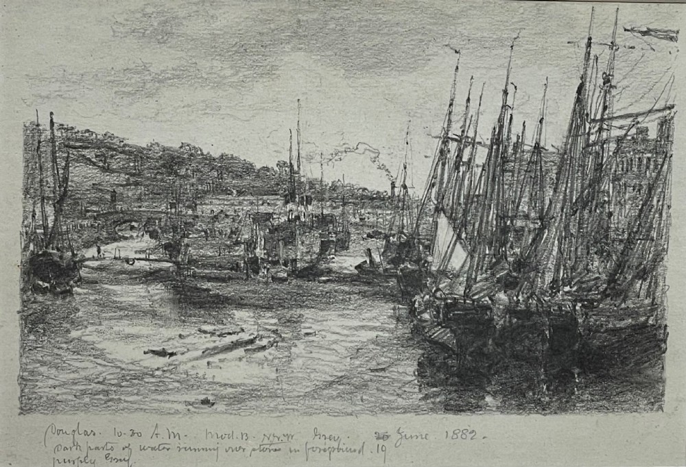 Rare Pencil Sketch Study by John Miller Nicholson, Douglas Harbour, Isle of Man  View III