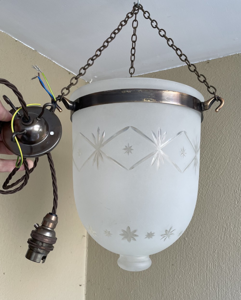 Early 20th Century Frosted Glass Bell Jar Lantern View II