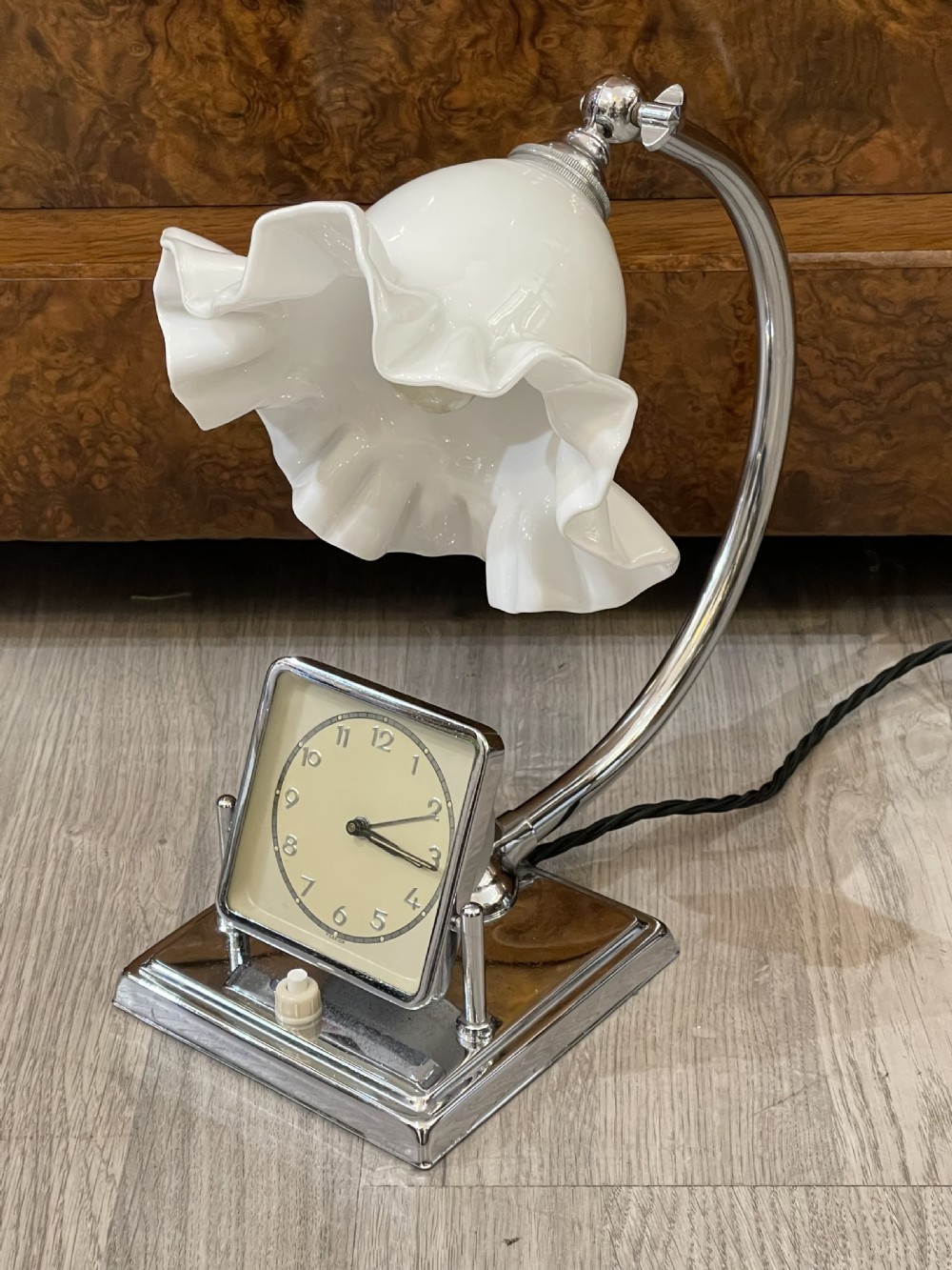 Art Deco Chrome Bedside Table Lamp And Alarm Clock  View II