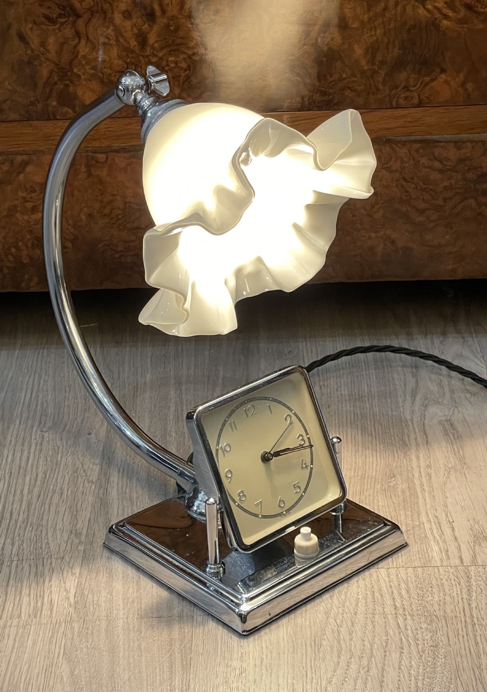 Art Deco Chrome Bedside Table Lamp And Alarm Clock  View V