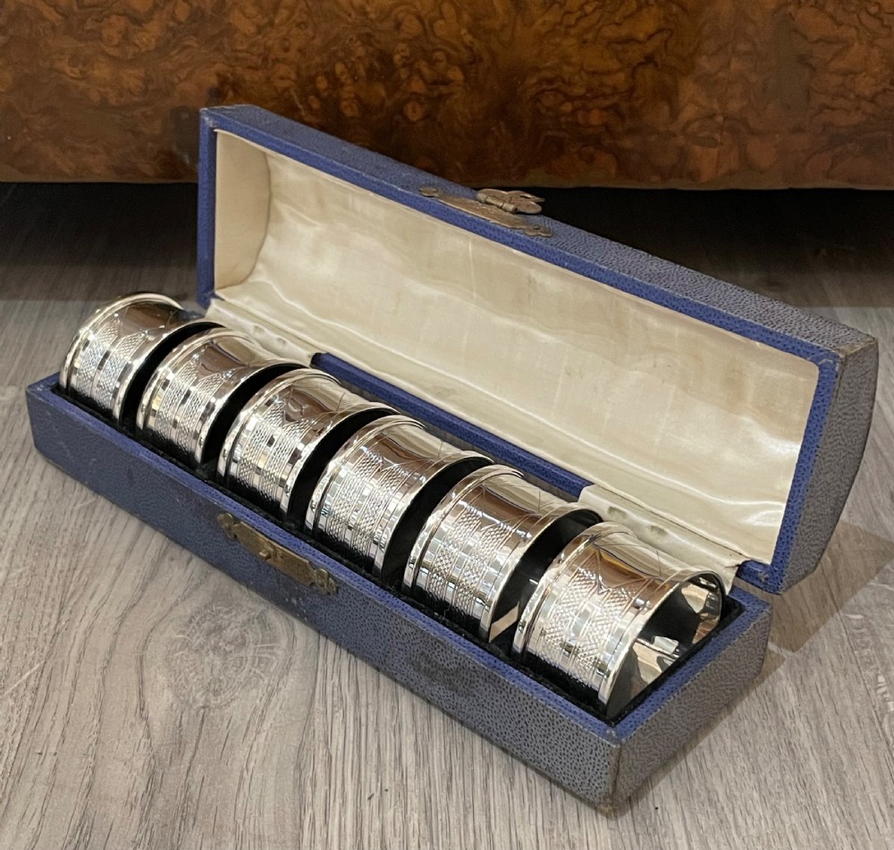 Set of Six Art Deco Silver Napkin Rings, 1933 View IV