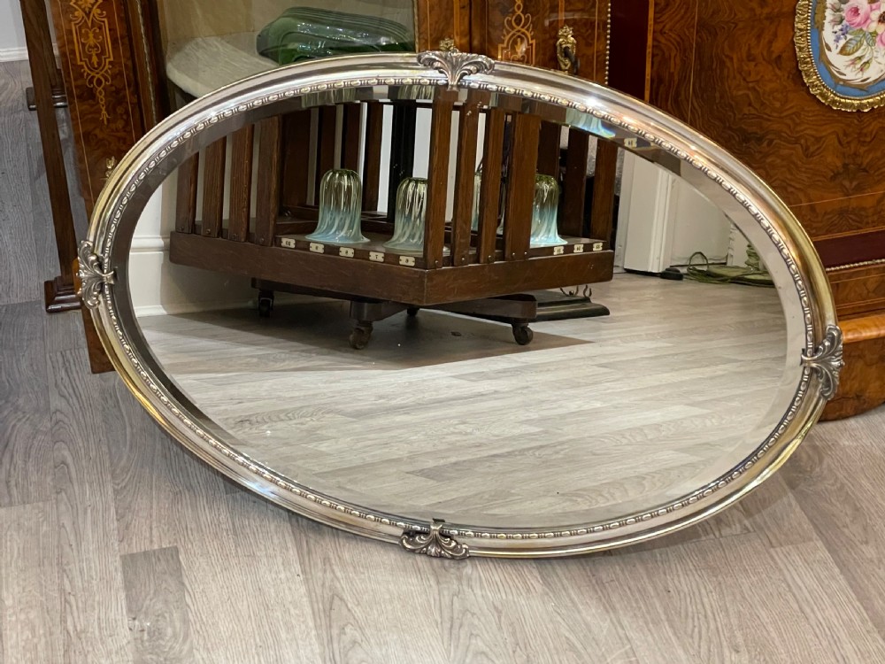 Large Edwardian Oval Silver Plated Mirror