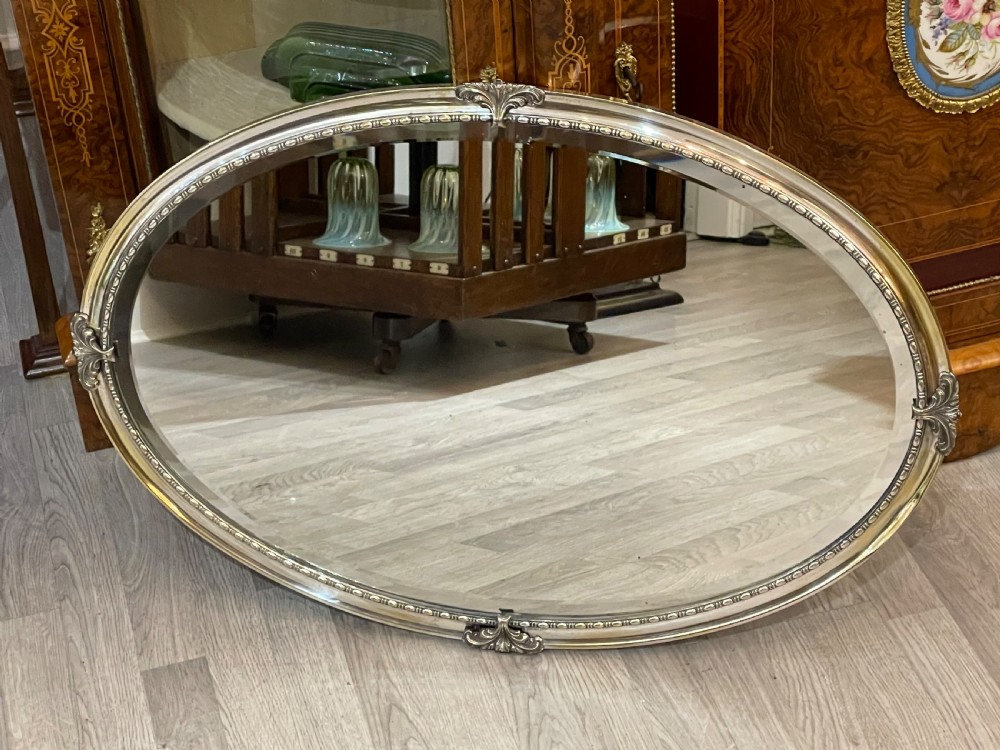 Large Edwardian Oval Silver Plated Mirror View II
