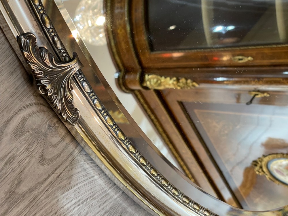 Large Edwardian Oval Silver Plated Mirror View IV