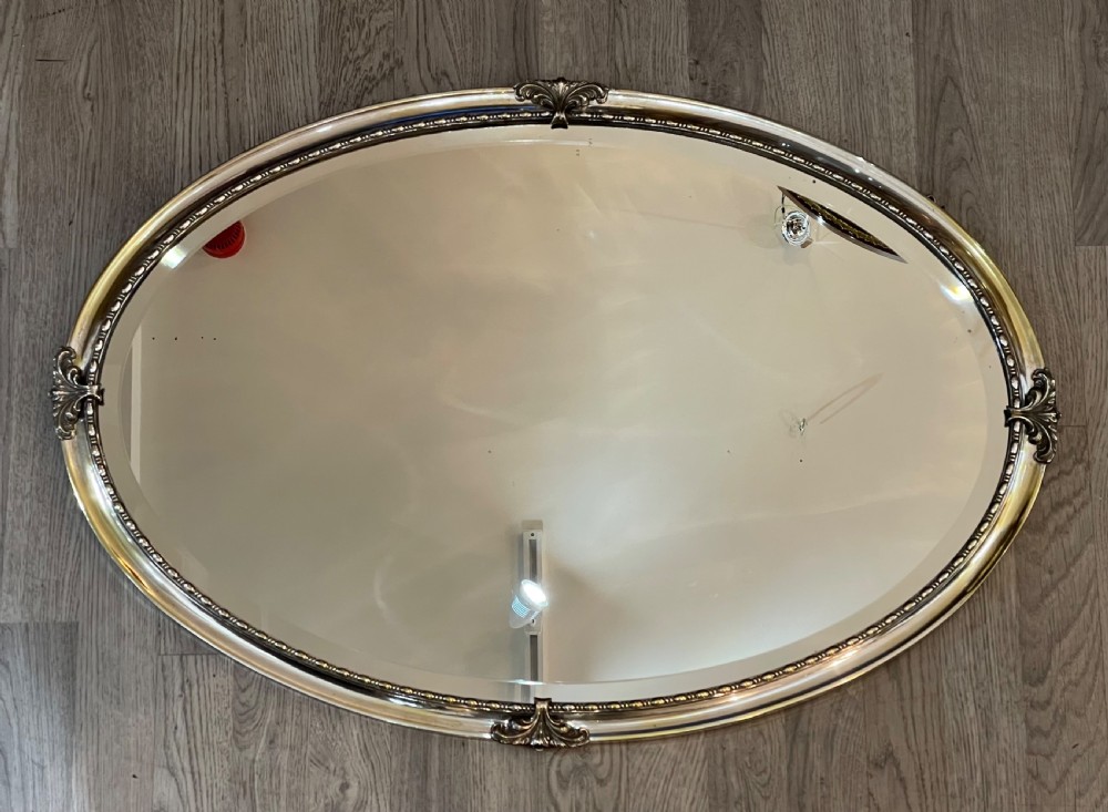 Large Edwardian Oval Silver Plated Mirror View V