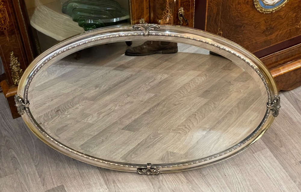 Large Edwardian Oval Silver Plated Mirror View VI