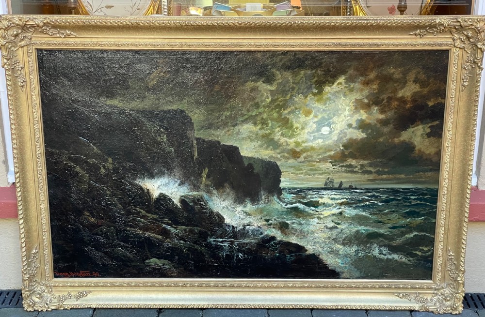 Very Large Isle of Man Marine Oil Painting by Franz Hoepfner