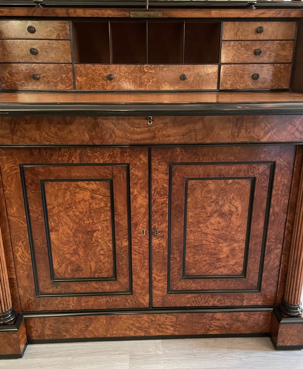 Regency Burr Elm and Ebony Cylinder Desk View VI