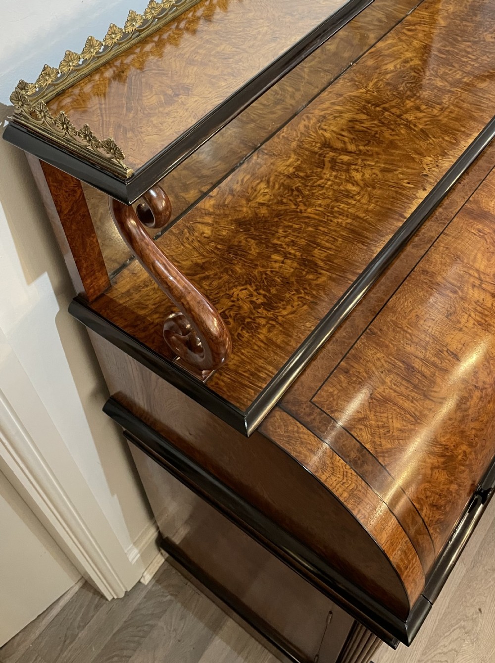 Regency Burr Elm and Ebony Cylinder Desk View VIII