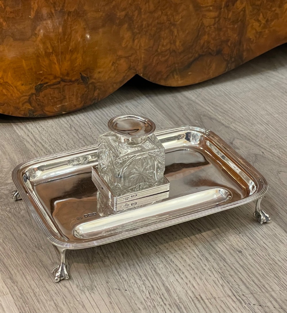 George V Solid Silver Inkwell Inkstand View III