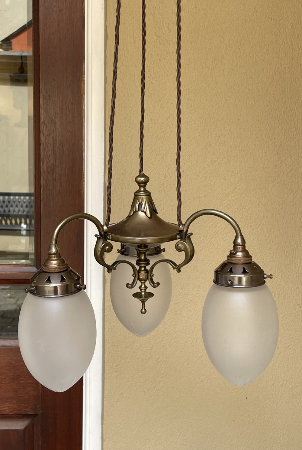 Early 20th Century Brass Three Light Chandelier 