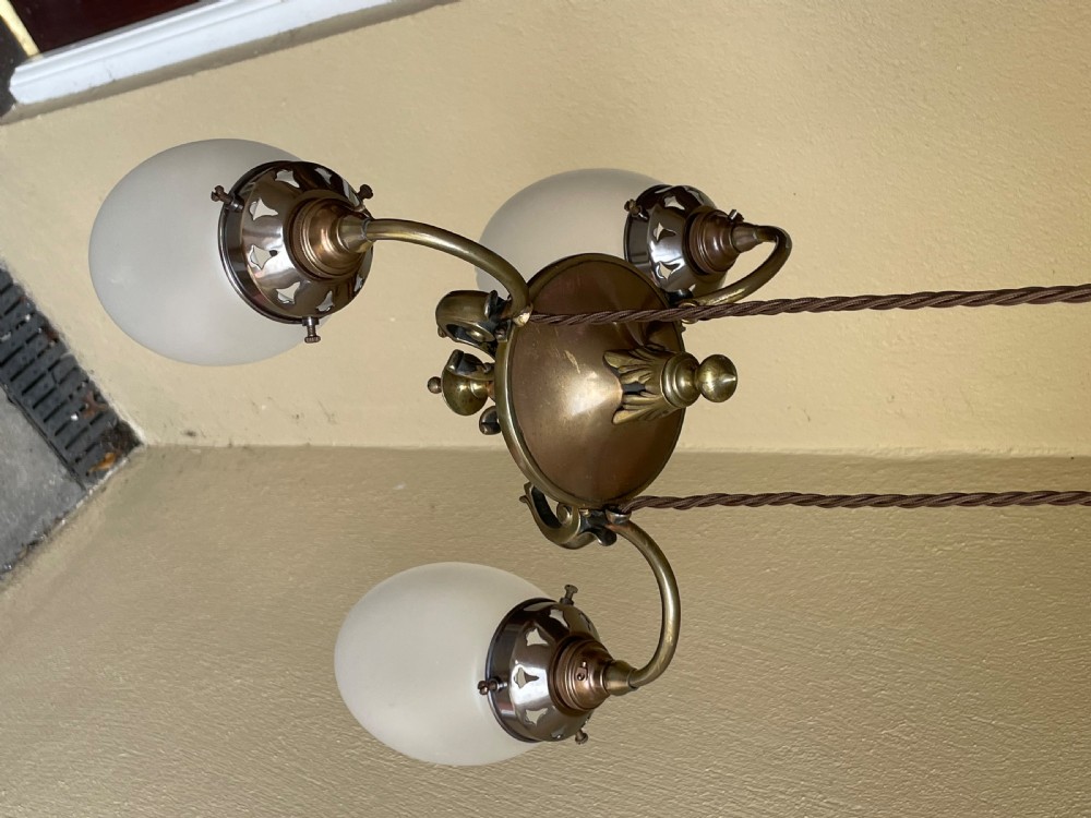 Early 20th Century Brass Three Light Chandelier  View II