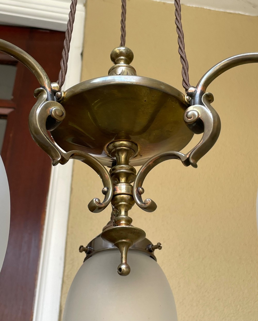 Early 20th Century Brass Three Light Chandelier  View VI