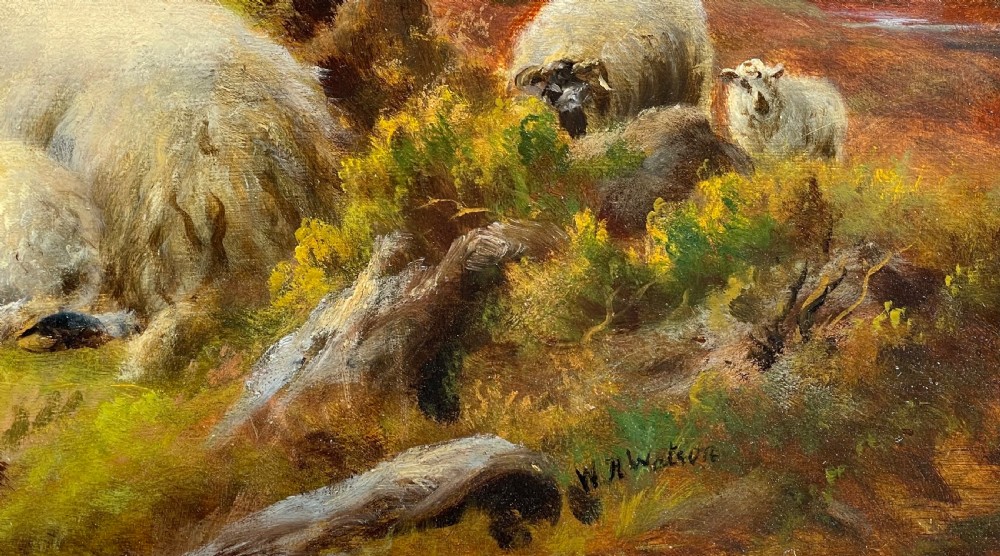 Highland Sheep Landscape Oil Painting by William H Watson View II