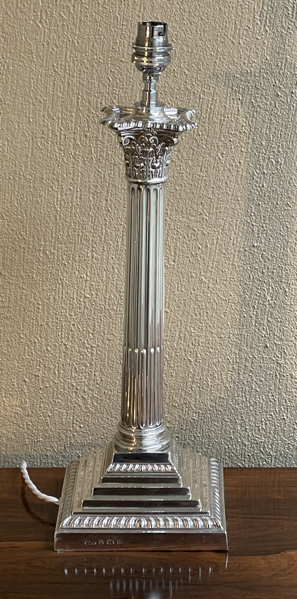 Tall Edwardian Solid Silver Corinthian Column Table Lamp, 1905