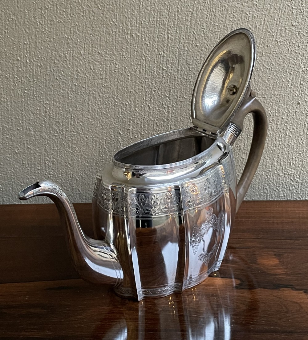 George III Bright Cut Silver Teapot, 1798 View III