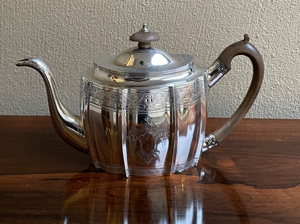 George III Bright Cut Silver Teapot, 1798 View IV