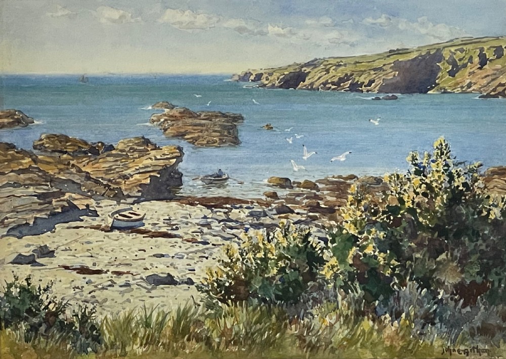 John Ernest Aitken Coastal Watercolour of Perwick Isle of Man  View II