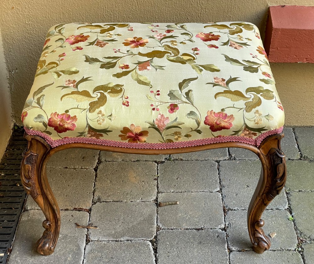 Victorian Rosewood Stool with Embroidered Silk