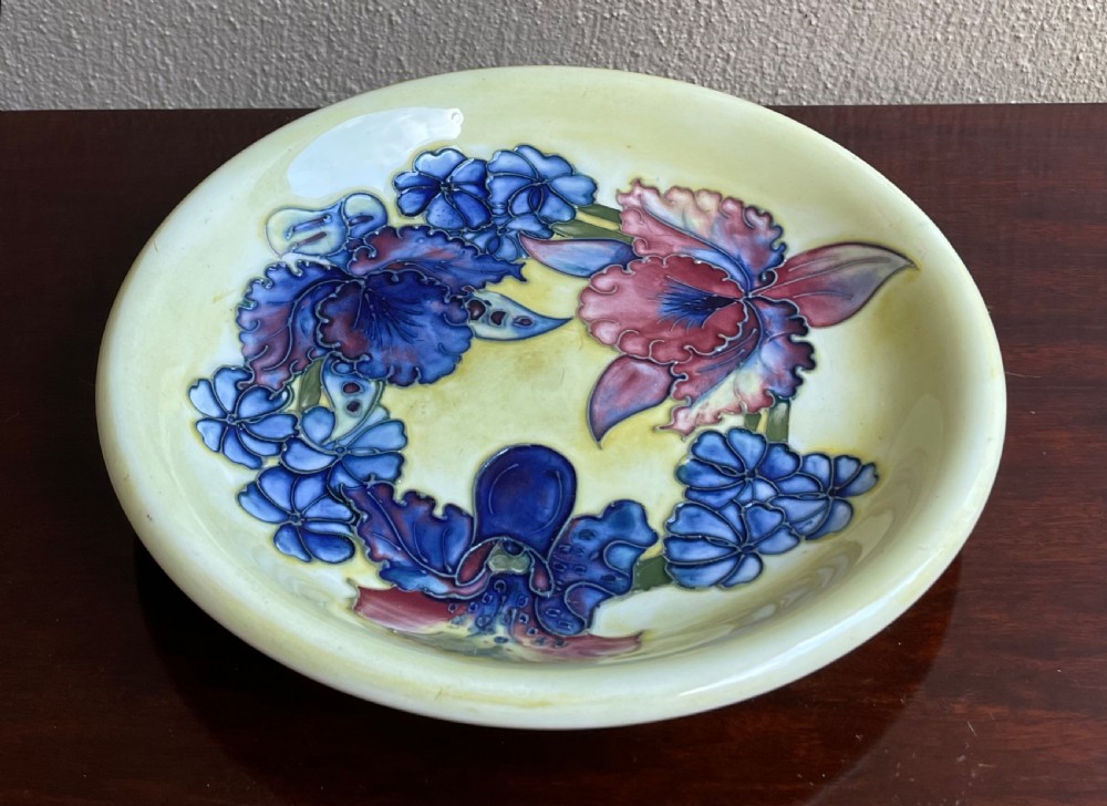 Moorcroft Shallow Bowl in the Orchid Pattern