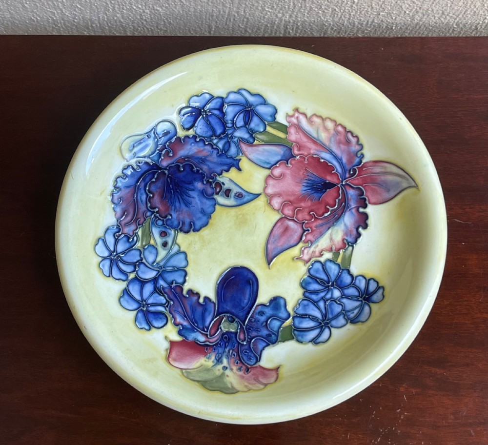 Moorcroft Shallow Bowl in the Orchid Pattern View II