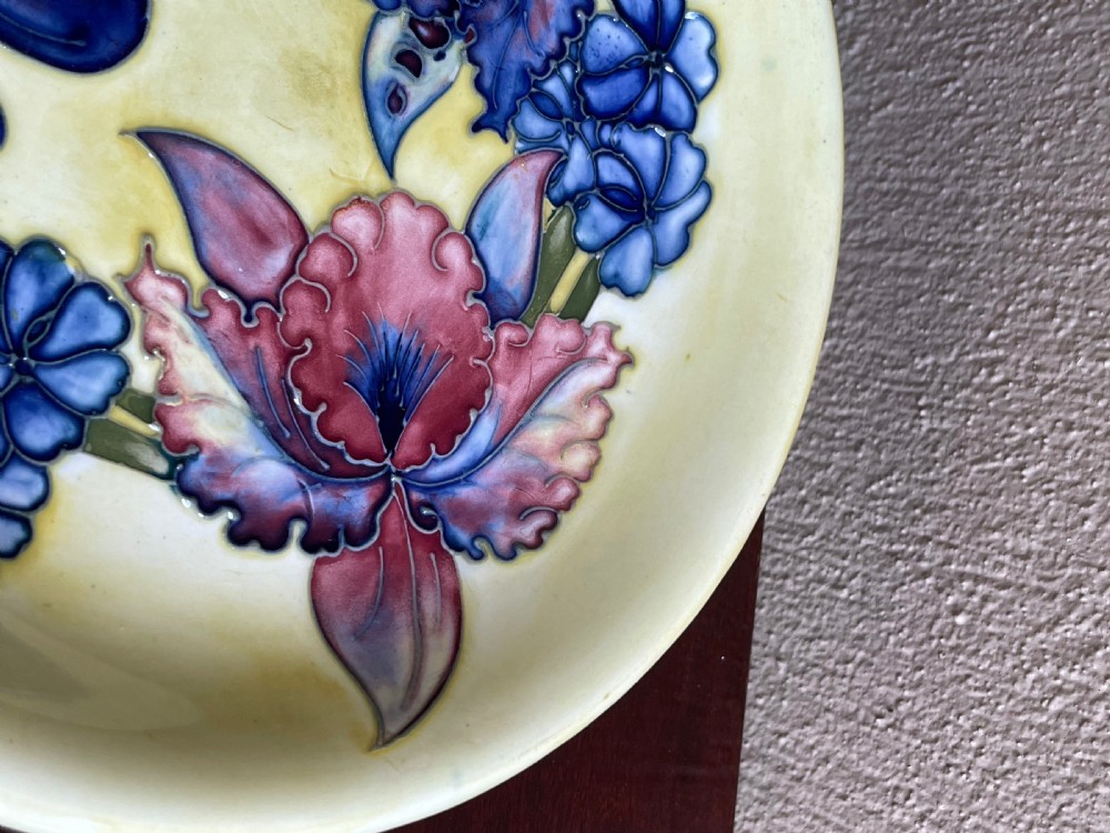 Moorcroft Shallow Bowl in the Orchid Pattern View III