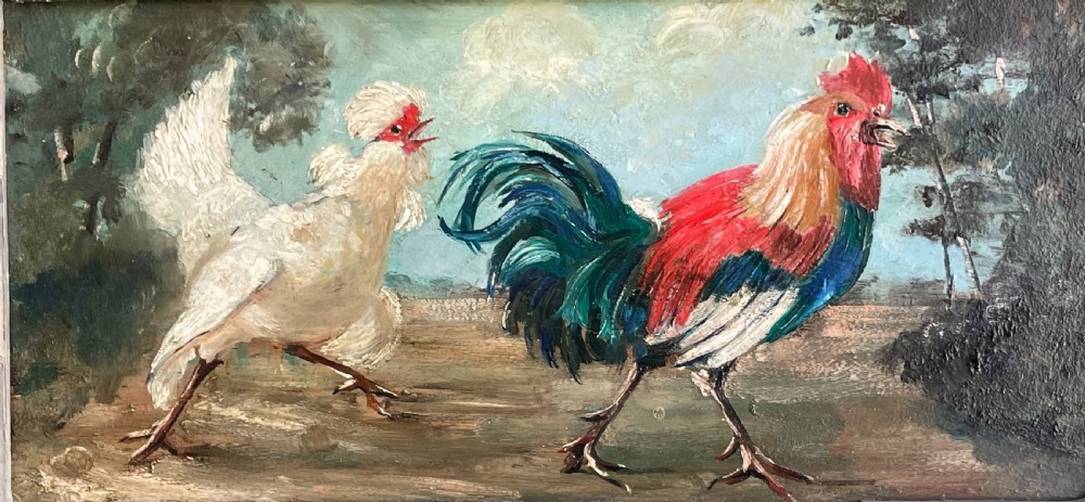 Oil Painting of Rooster and Hen View II