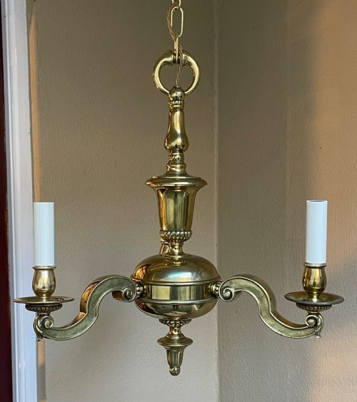 Early 20th Century Cast Brass Three Branch Chandelier