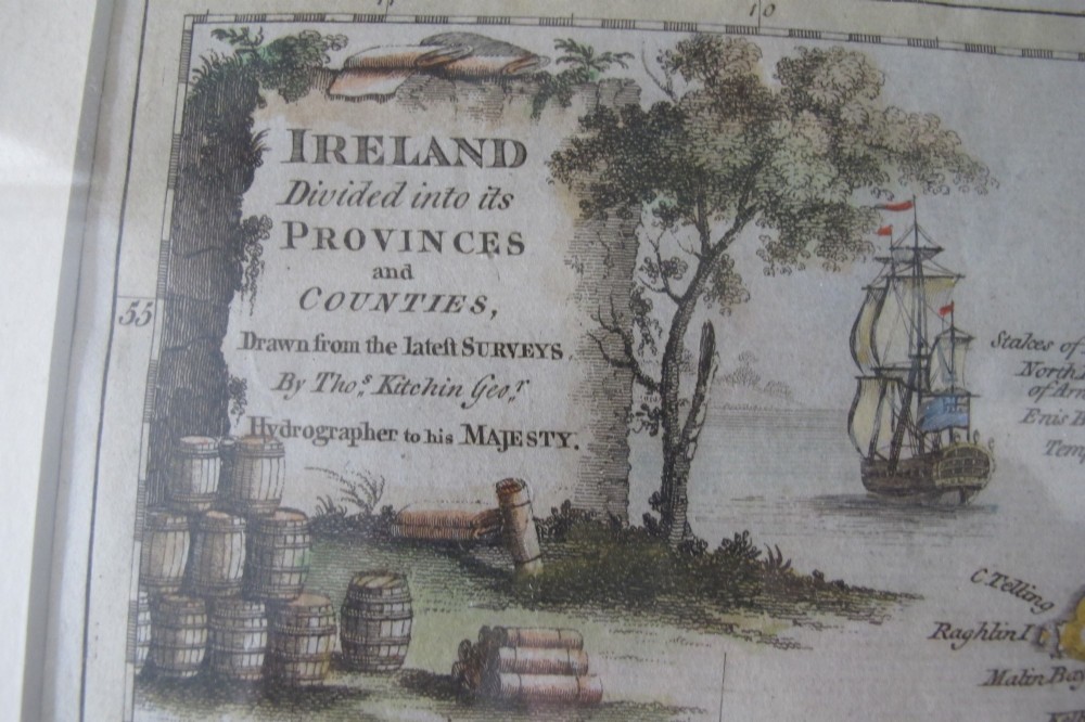 An eighteenth-century hand-coloured engraved map of Ireland presented within a broad off-white card mount. View II