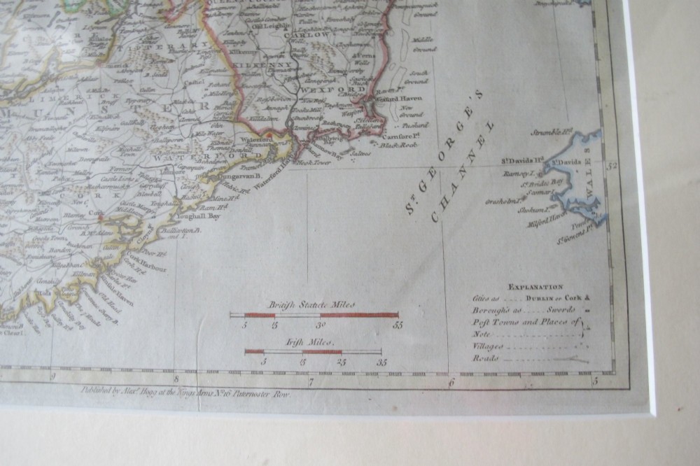 An eighteenth-century hand-coloured engraved map of Ireland presented within a broad off-white card mount. View IV