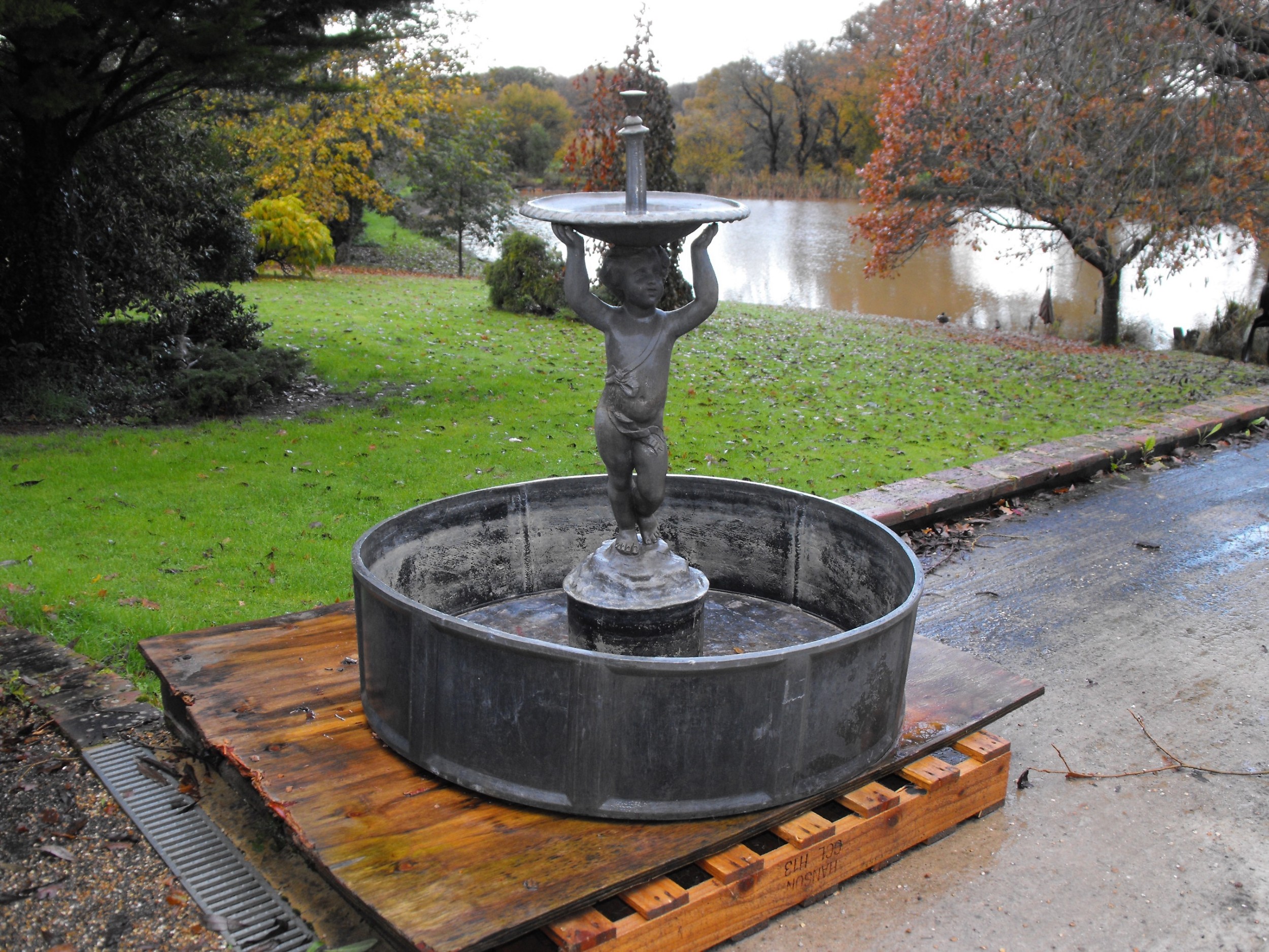 Antique Lead Garden Fountain Water Feature C1900 Of A Cherub Holding A
