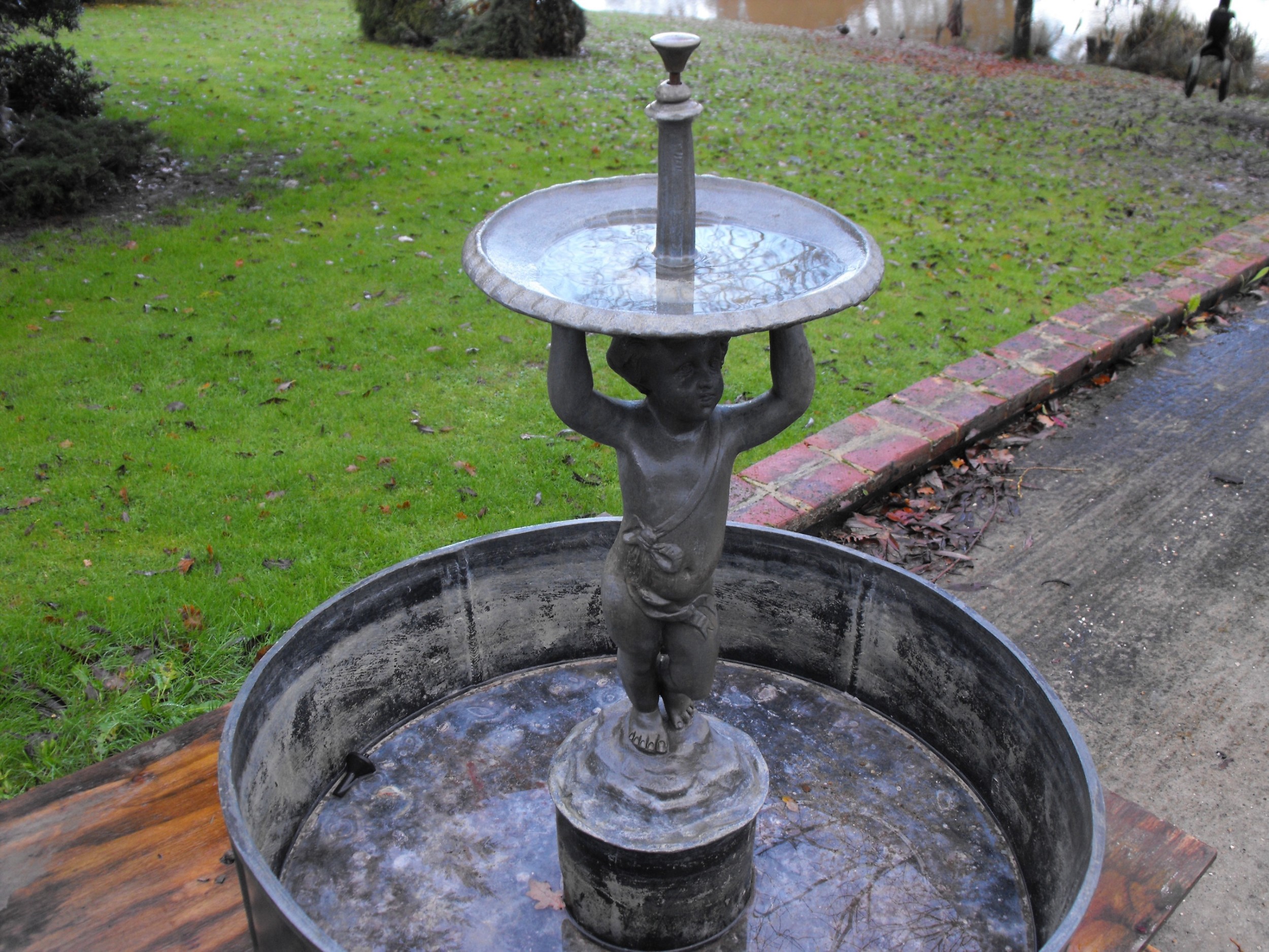 Antique Lead Garden Fountain Water Feature C1900 Of A Cherub Holding A