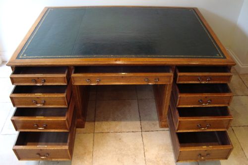 ANTIQUE GOLDEN OAK VICTORIAN PARTNERS DESK - ADDITIONAL PHOTO 5