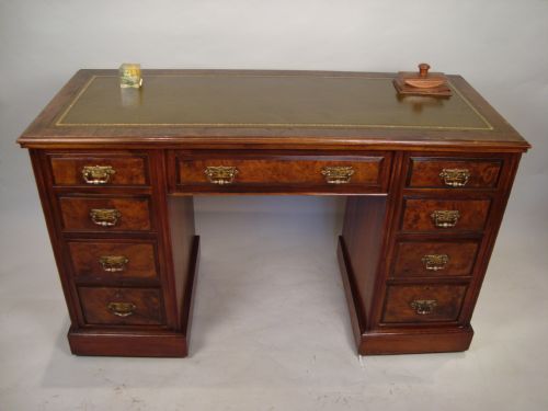 a very attractive burr walnut pedestal desk - CATEGORY: ANTIQUE DESKS - DATED EDWARDIAN