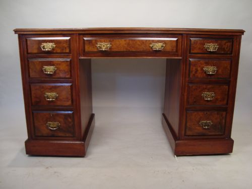 A VERY ATTRACTIVE BURR WALNUT PEDESTAL DESK - ADDITIONAL PHOTO 1